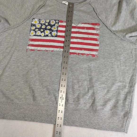 Womens Heather Gray Daisy Floral Graphic Sweatshirt Plus 1X Raglan Exposed Seam - Picture 6 of 8